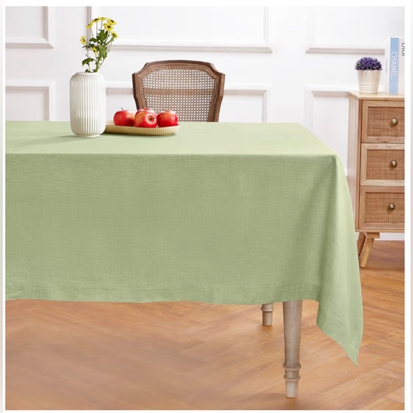 Solino Home Linen Tablecloth 60 x 156 Inch - 100% Pure Linen Chambray Olive